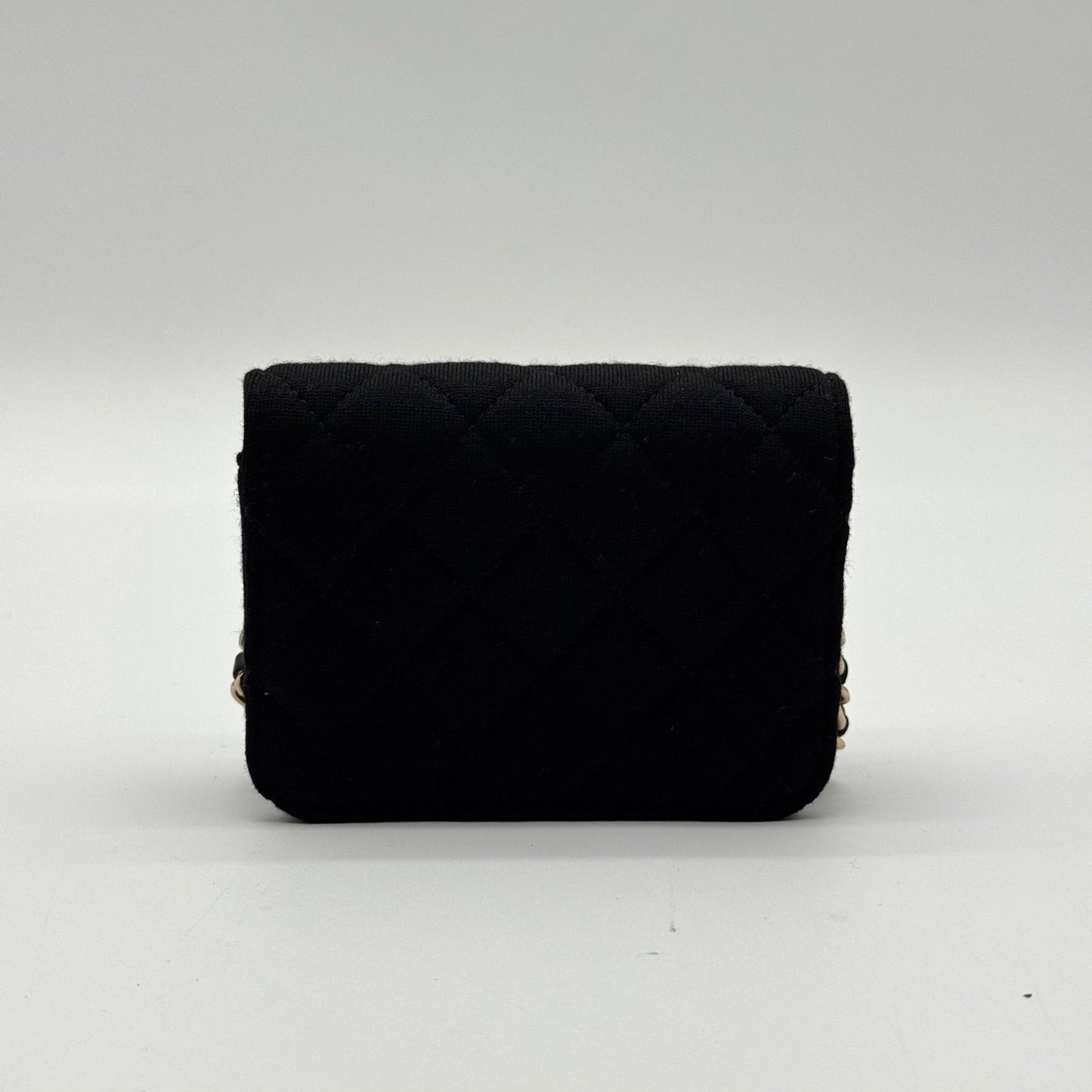 Chanel Shoulder Bag Mini Quilted Cotton Black Gold CC Logo Chain — view 2