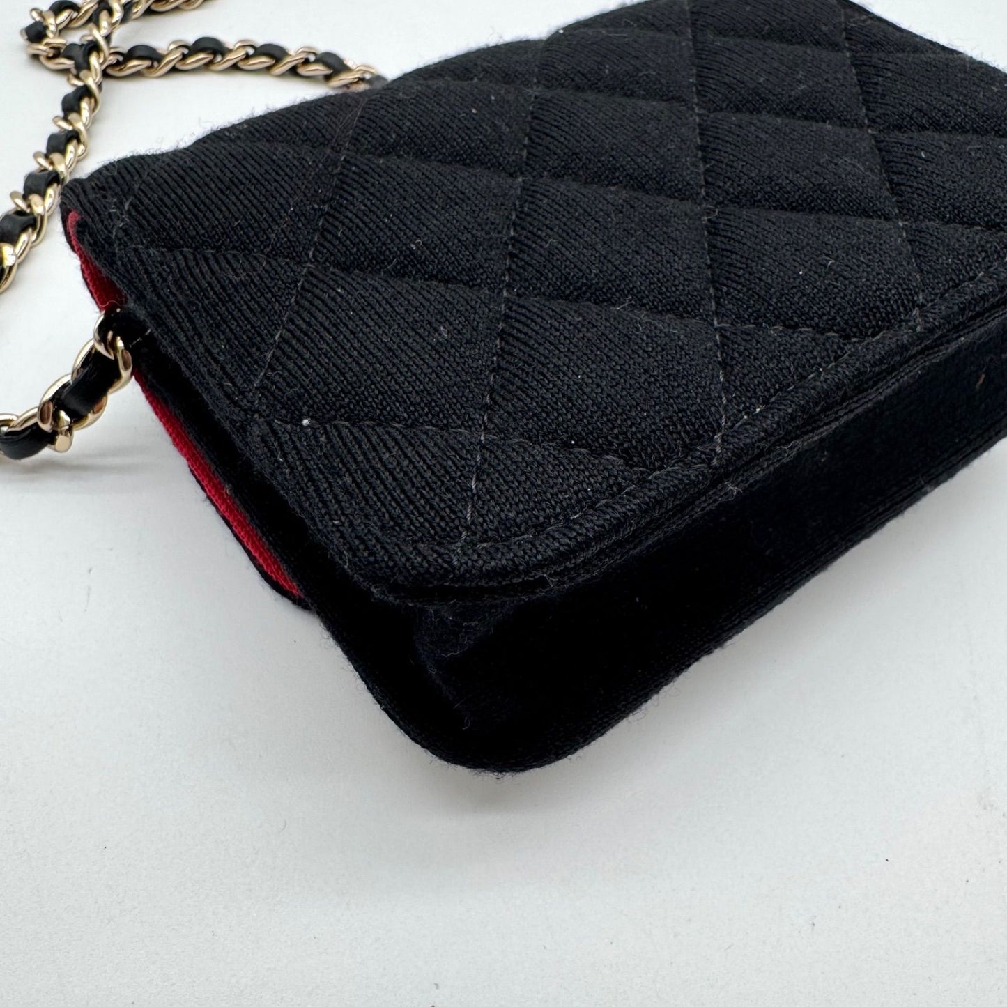 Chanel Shoulder Bag Mini Quilted Cotton Black Gold CC Logo Chain — view 9