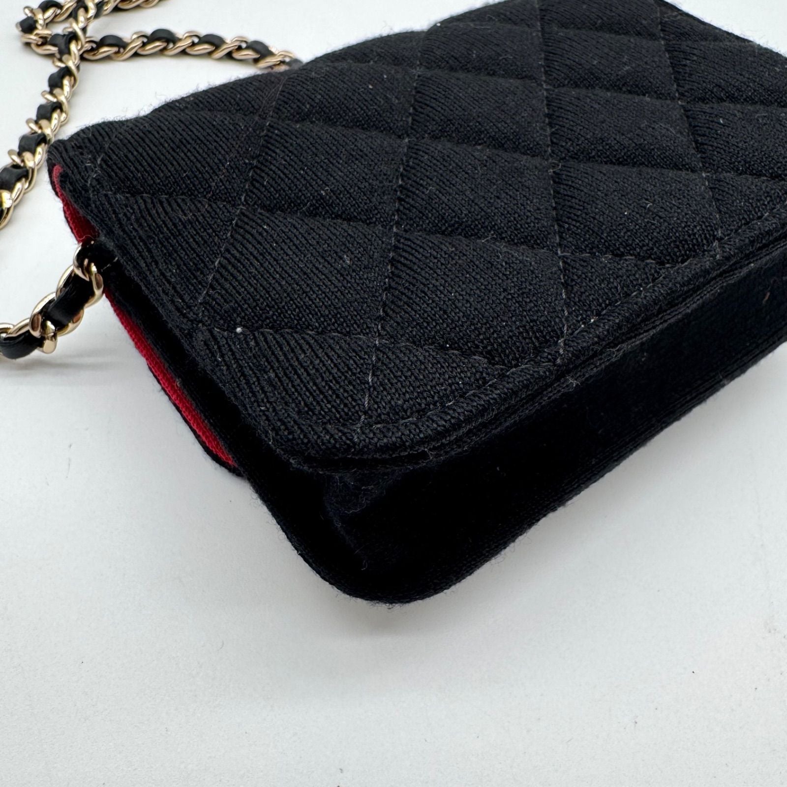 Chanel Shoulder Bag Mini Quilted Cotton Black Gold CC Logo Chain — view 9