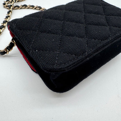Chanel Shoulder Bag Mini Quilted Cotton Black Gold CC Logo Chain — view 9