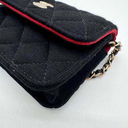 Chanel Shoulder Bag Mini Quilted Cotton Black Gold CC Logo Chain — view 8