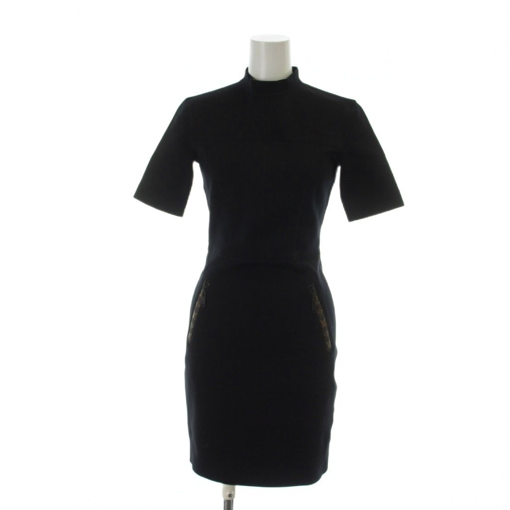 Louis Vuitton Fitted Dress High Neck Monogram Short Sleeve Middle 34 XS Black