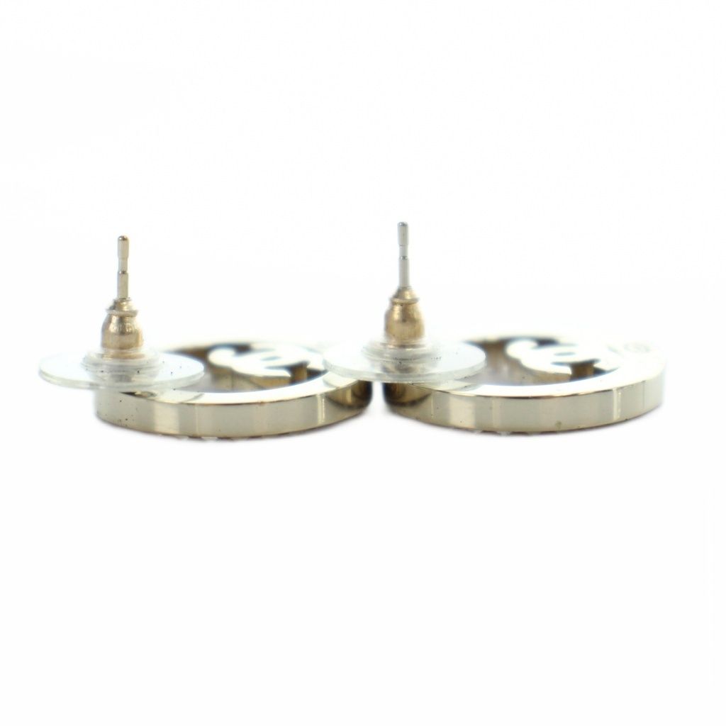 Chanel Circle CC Logo Earrings Line Stone Gold — view 3