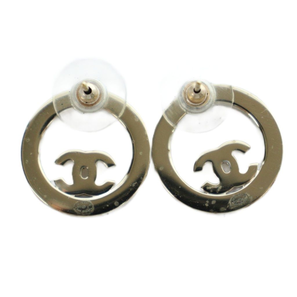 Chanel Circle CC Logo Earrings Line Stone Gold — view 2