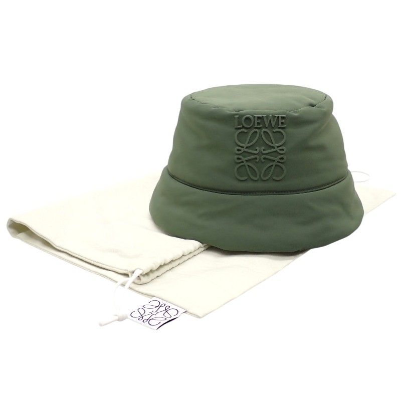 Loewe Puffer Bucket Hat Polyester Nylon Khaki Green Logo