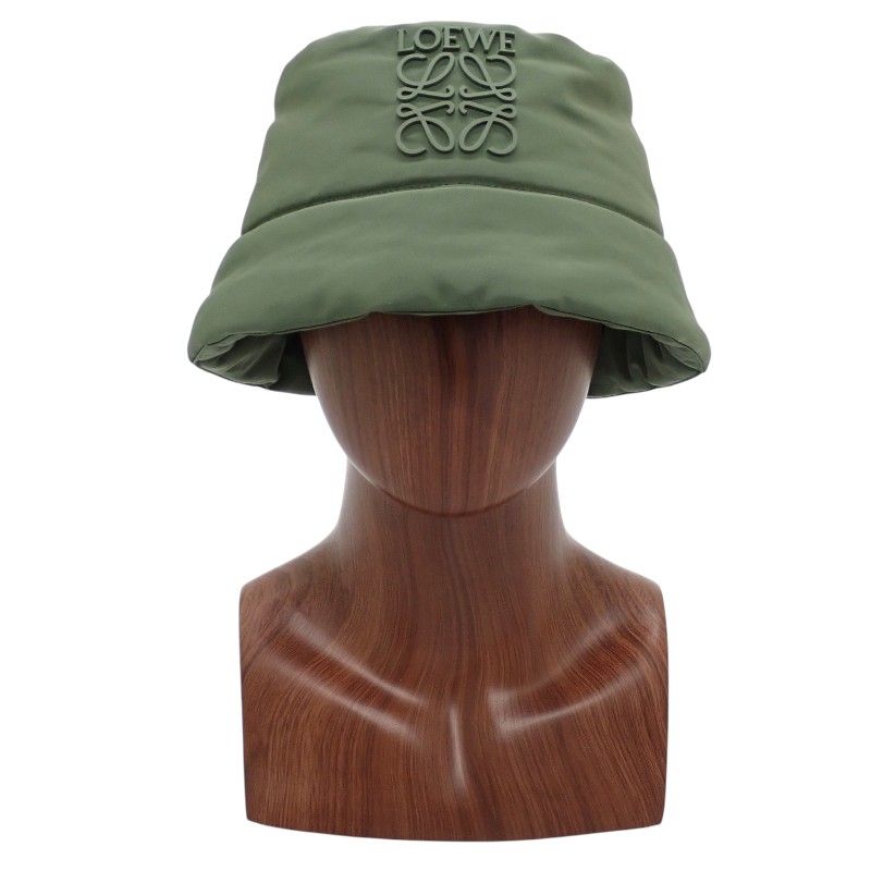Loewe Puffer Bucket Hat Polyester Nylon Khaki Green Logo — view 3