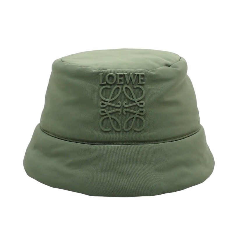 Loewe Puffer Bucket Hat Polyester Nylon Khaki Green Logo — view 2