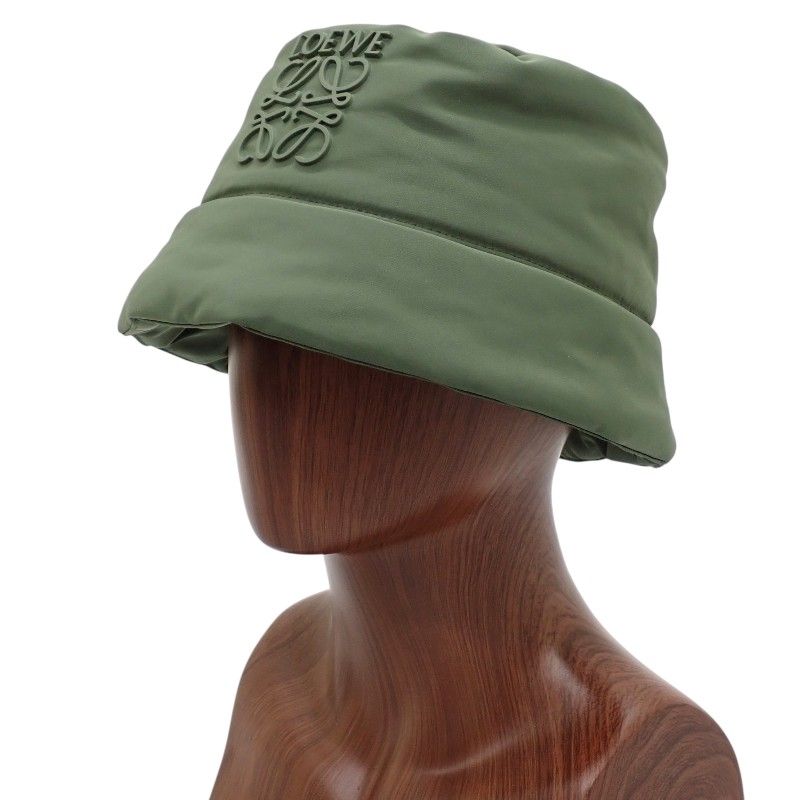 Loewe Puffer Bucket Hat Polyester Nylon Khaki Green Logo — view 4