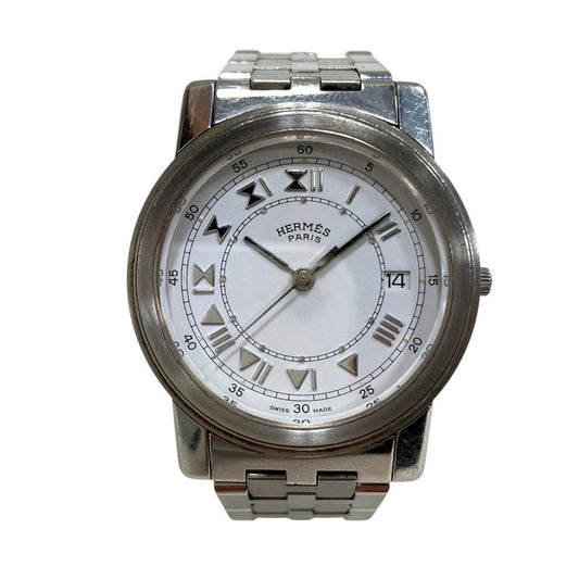 Hermes Carrick Watch SS Quartz White Dial