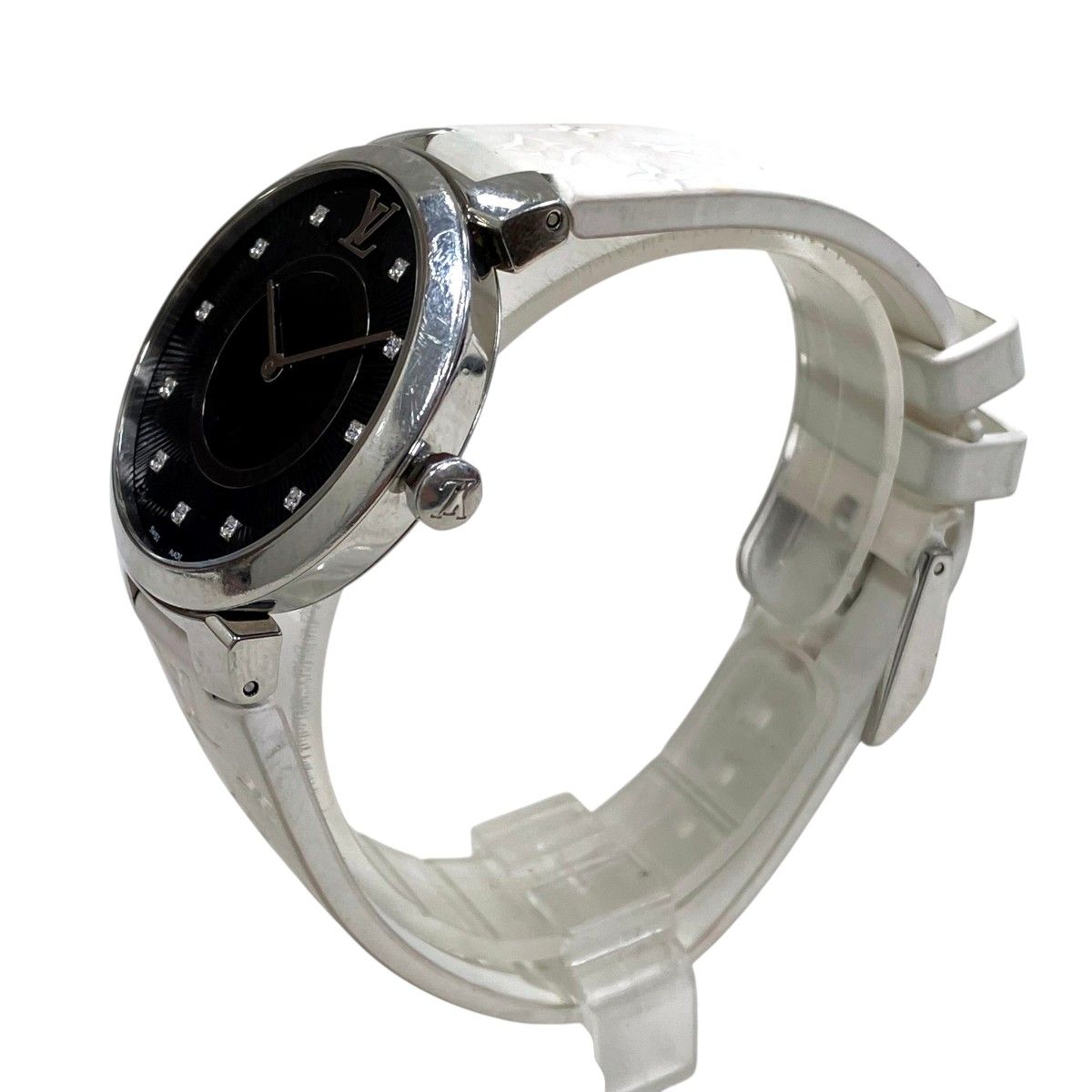 Louis Vuitton Tambour Slim Watch SS Rubber Quartz Black Dial — view 2