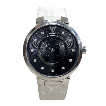 Louis Vuitton Tambour Slim Watch SS Rubber Quartz Black Dial