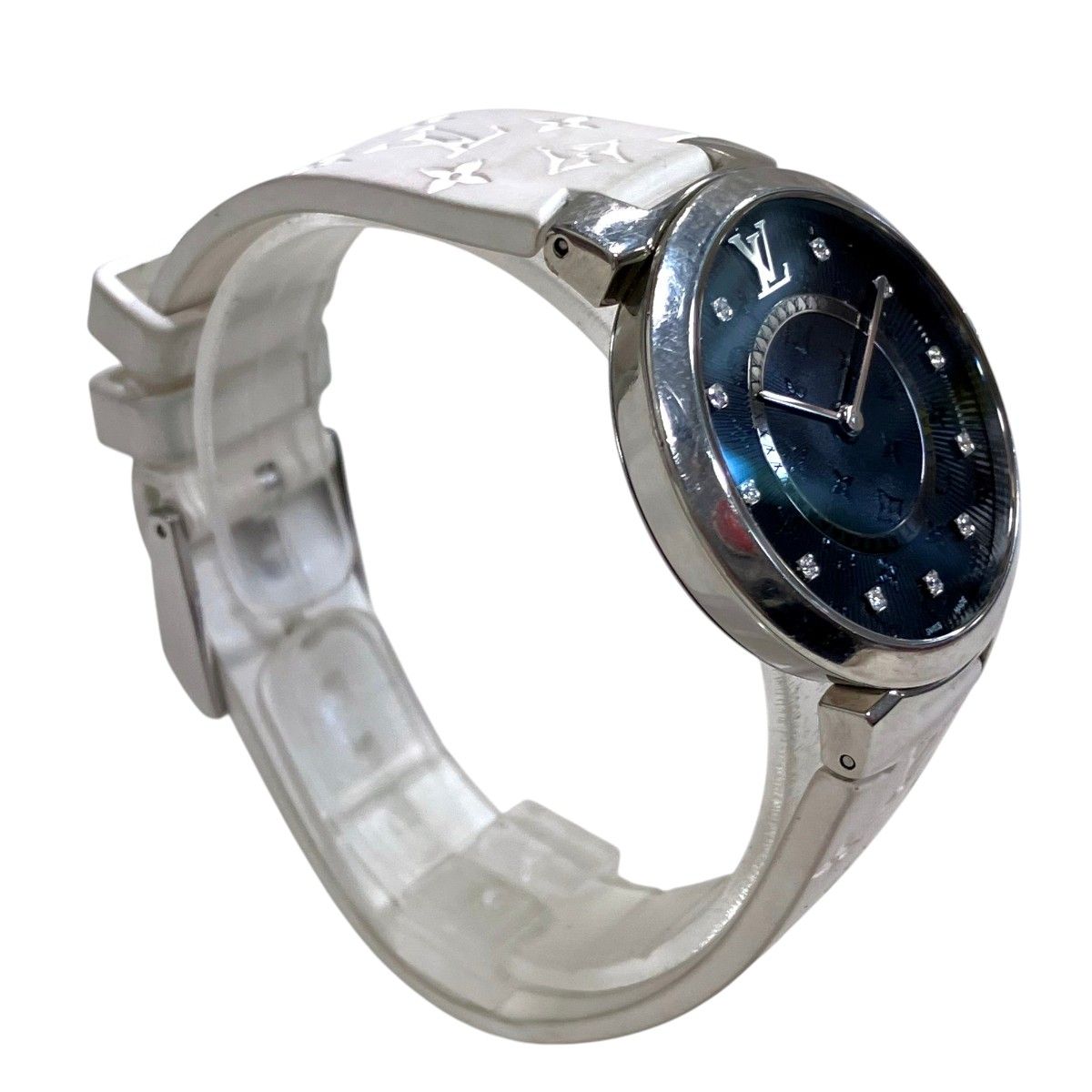 Louis Vuitton Tambour Slim Watch SS Rubber Quartz Black Dial — view 3