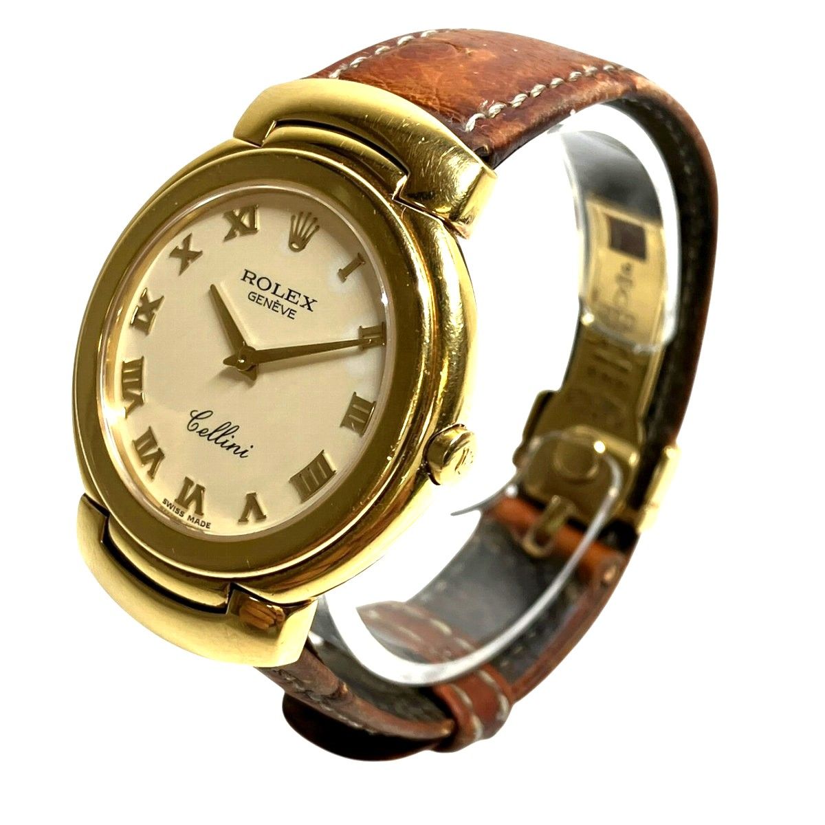 Rolex Cellini Watch 18k Leather Quartz Beige Dial — view 2