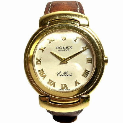Rolex Cellini Watch 18k Leather Quartz Beige Dial