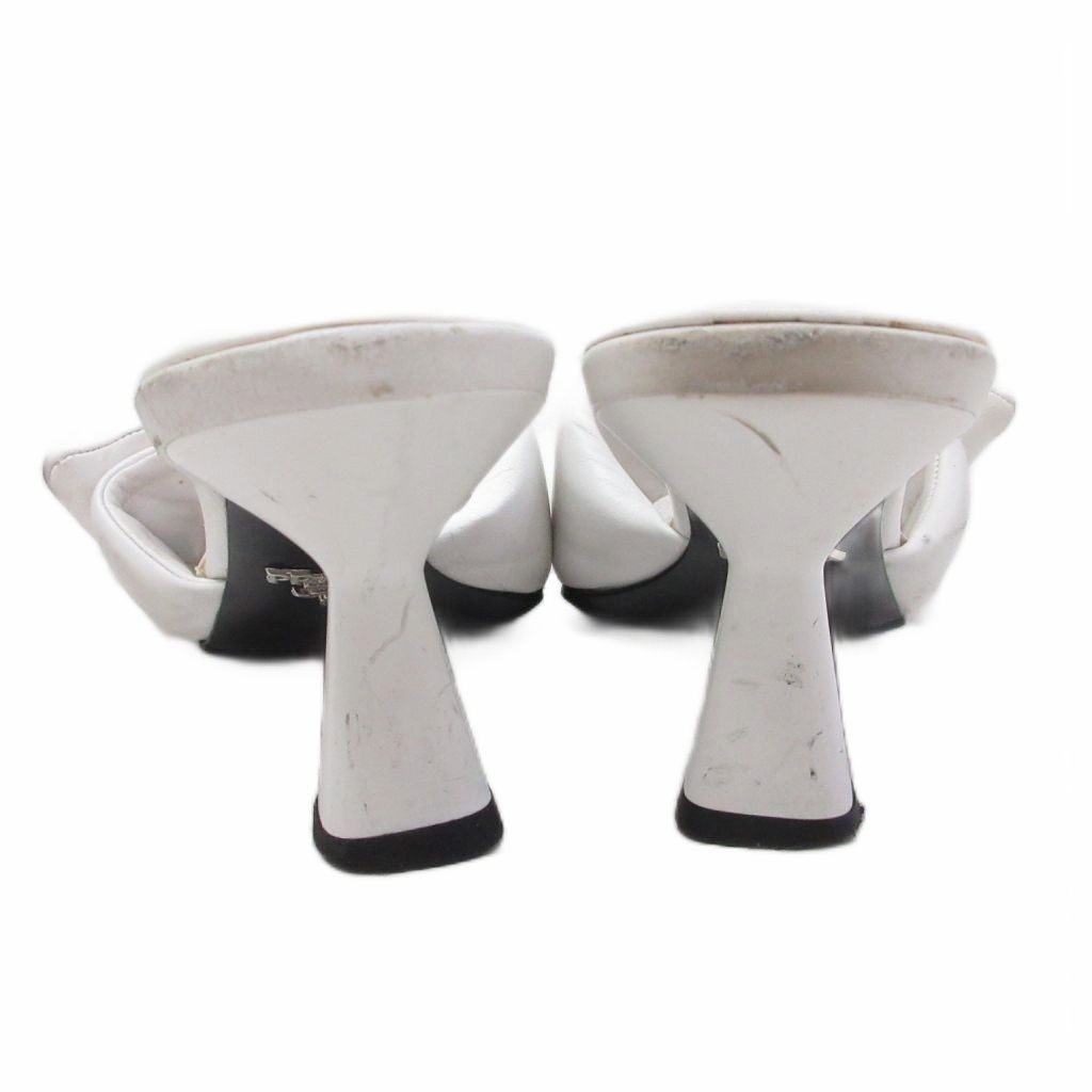 Prada Soft Patted Logo Sandals Mules Heels Triangle Leather 37 White — view 3
