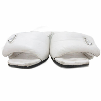 Prada Soft Patted Logo Sandals Mules Heels Triangle Leather 37 White — view 4