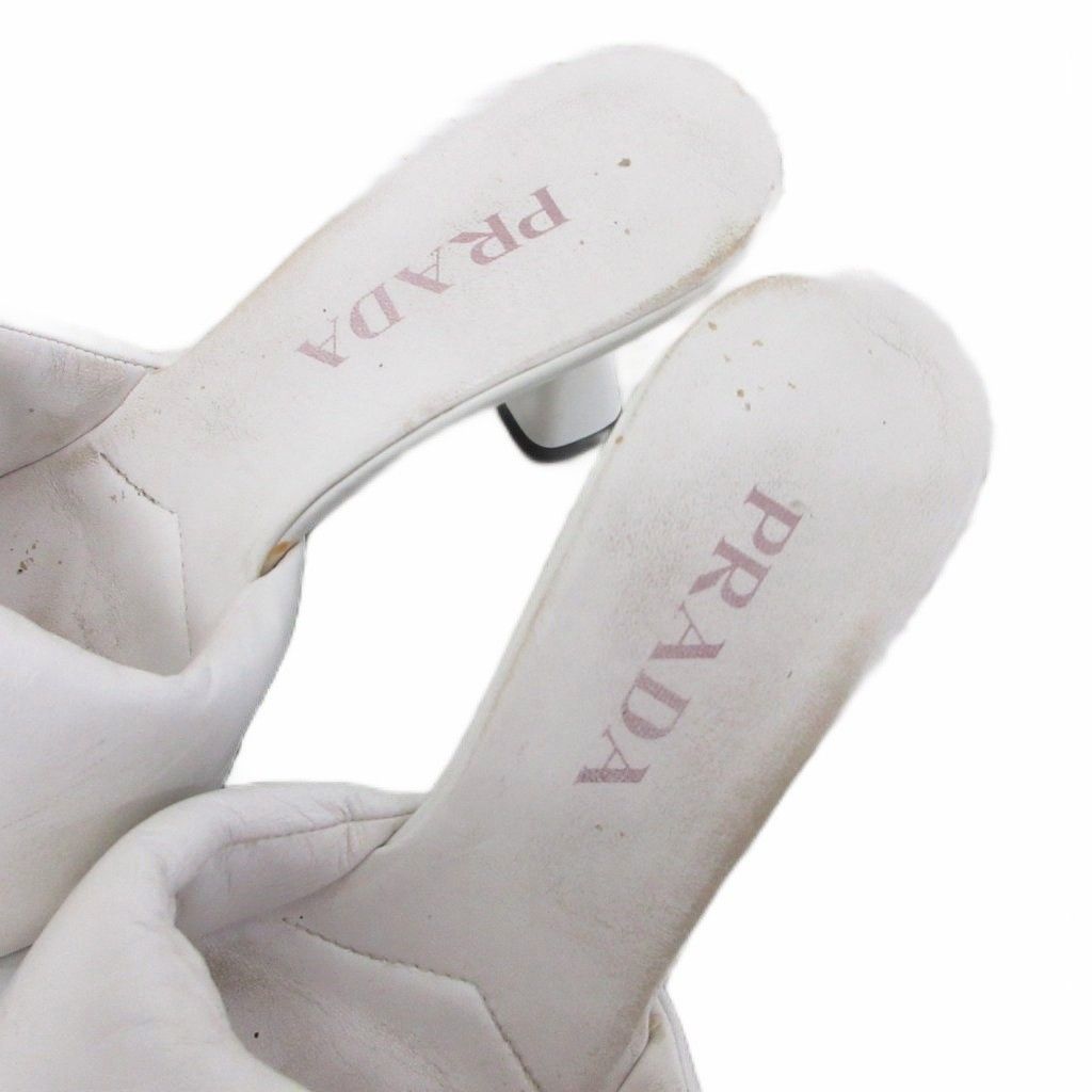 Prada Soft Patted Logo Sandals Mules Heels Triangle Leather 37 White — view 6