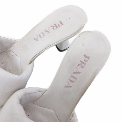 Prada Soft Patted Logo Sandals Mules Heels Triangle Leather 37 White — view 6