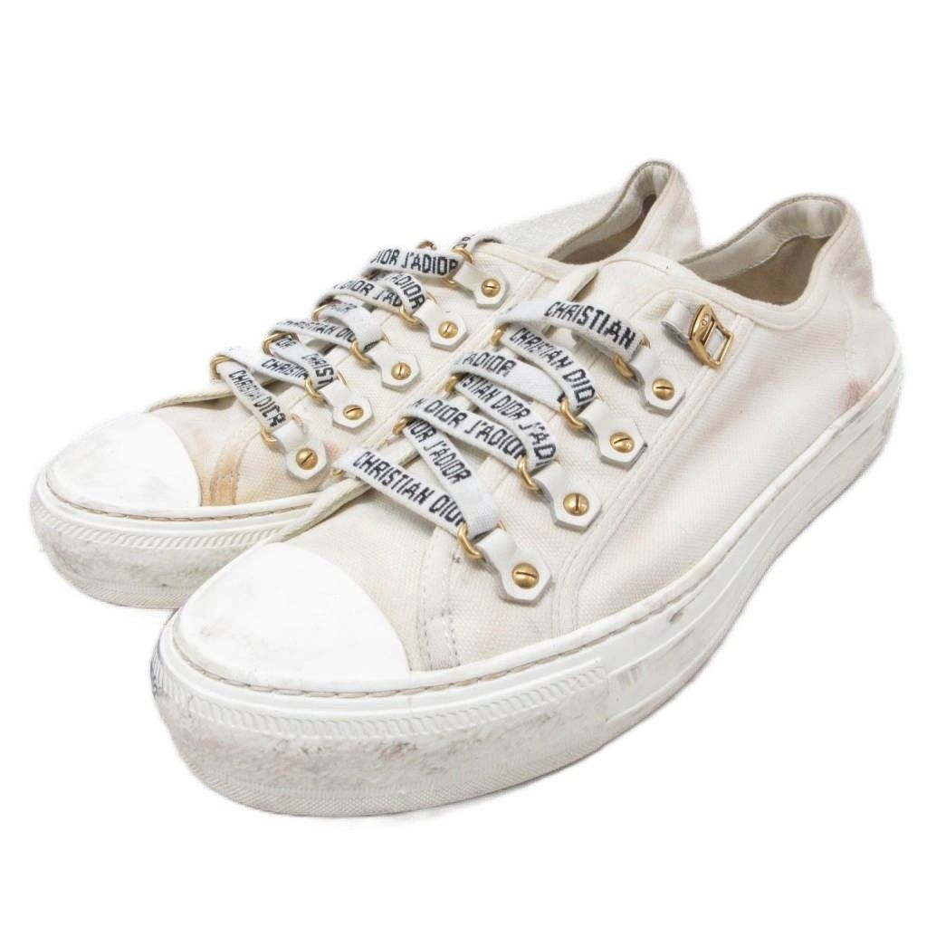 Dior Walk'n' Sneakers Low Cut Shoes Logo Lace Up Canvas 39 White