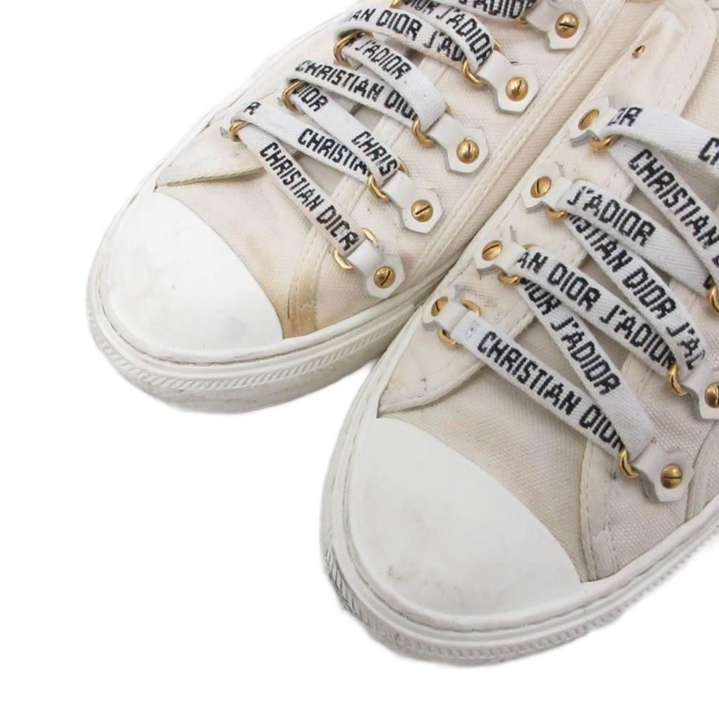 Dior Walk'n' Sneakers Low Cut Shoes Logo Lace Up Canvas 39 White — view 5