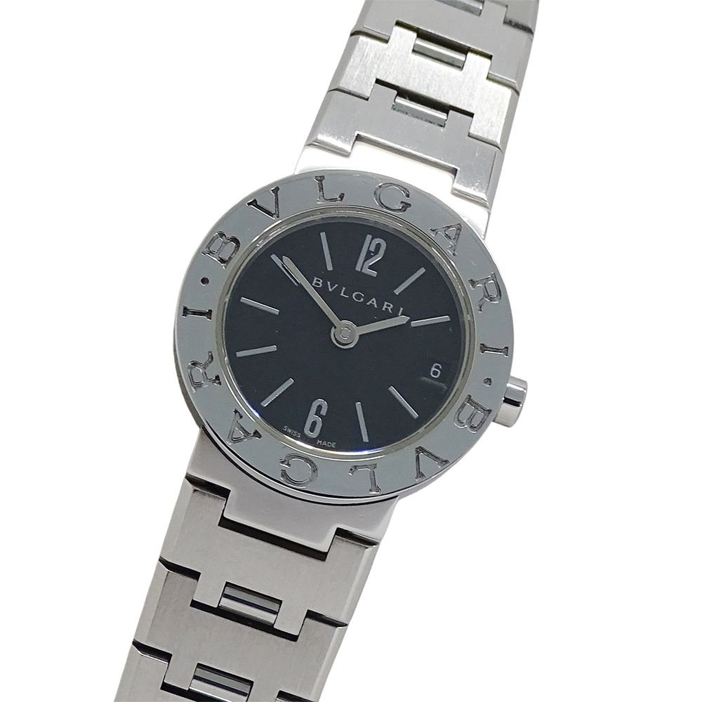 Bvlgari Watch Date Quartz Stainless Steel Silver Black Round Polished