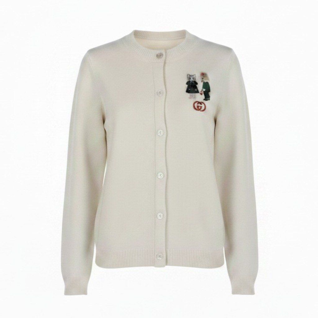 Gucci Kept Yuko Higuchi Collaboration Knit Cardigan Cat Embroidery S Ivory Wool
