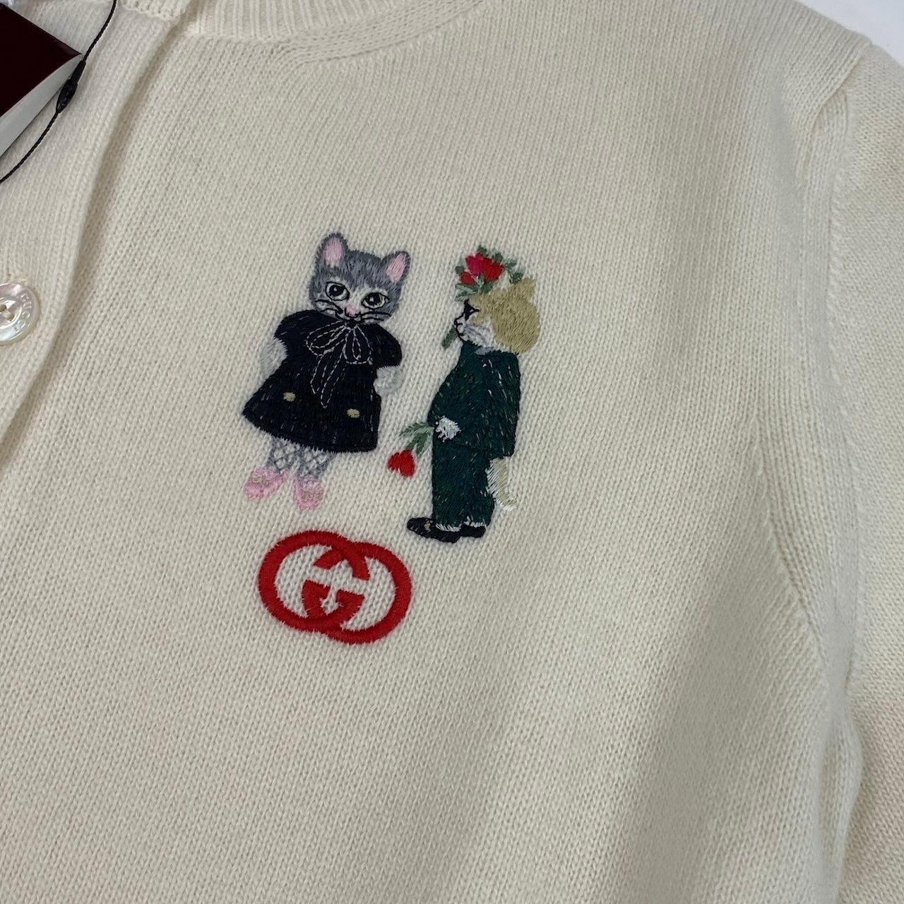 Gucci Kept Yuko Higuchi Collaboration Knit Cardigan Cat Embroidery S Ivory Wool — view 6