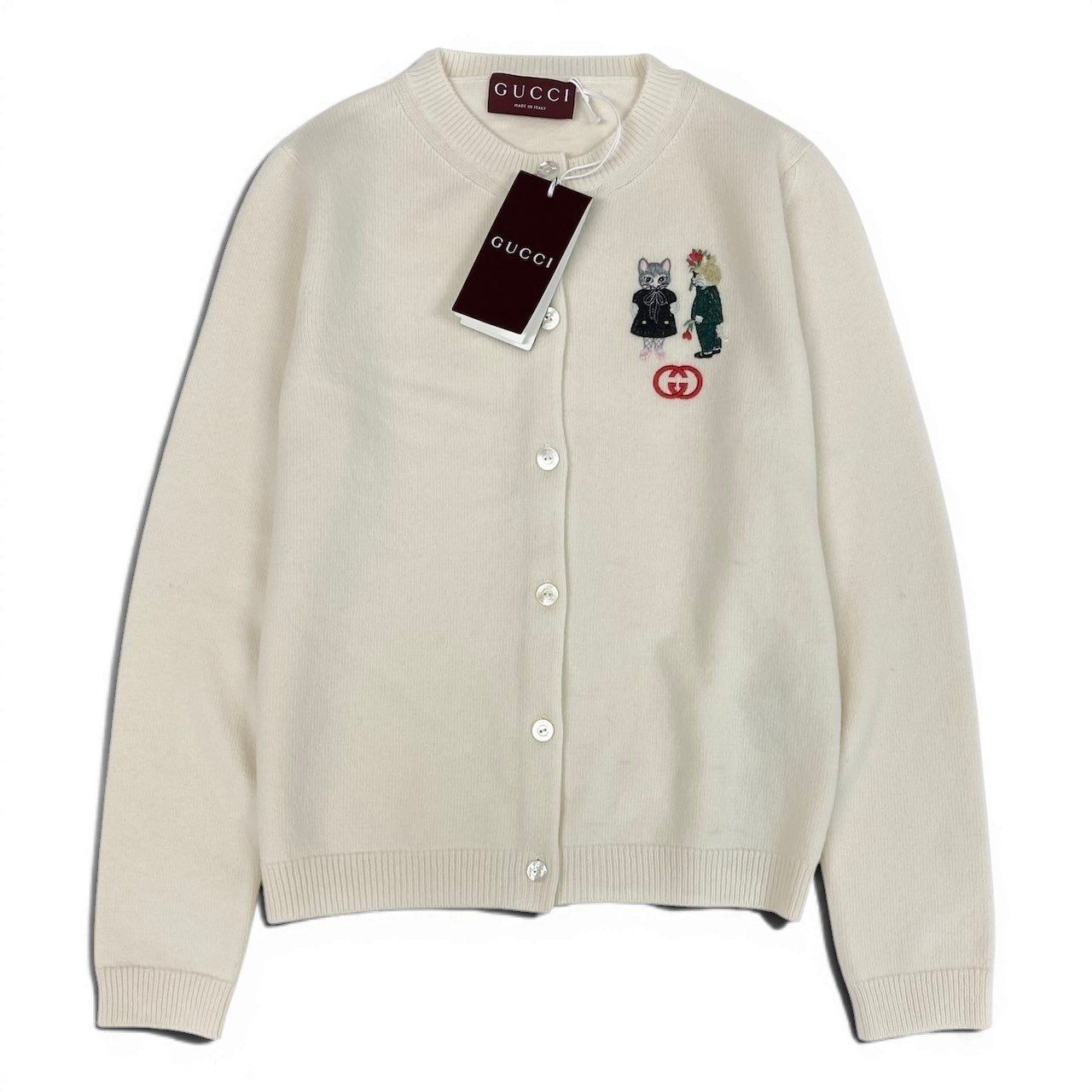 Gucci Kept Yuko Higuchi Collaboration Knit Cardigan Cat Embroidery S Ivory Wool — view 2