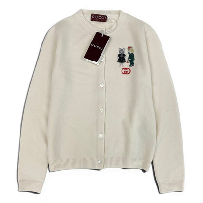 Gucci Kept Yuko Higuchi Collaboration Knit Cardigan Cat Embroidery S Ivory Wool — view 2