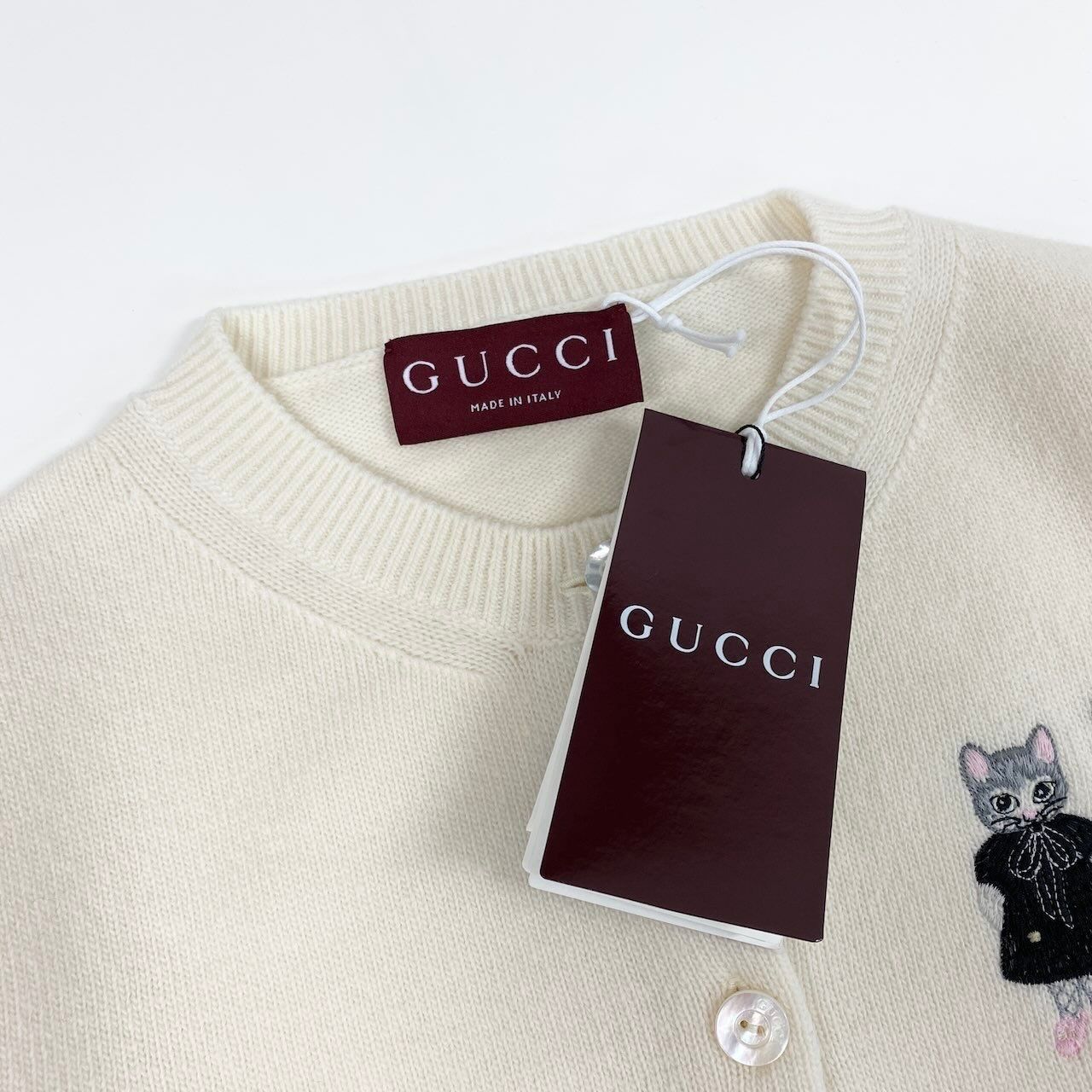 Gucci Kept Yuko Higuchi Collaboration Knit Cardigan Cat Embroidery S Ivory Wool — view 9