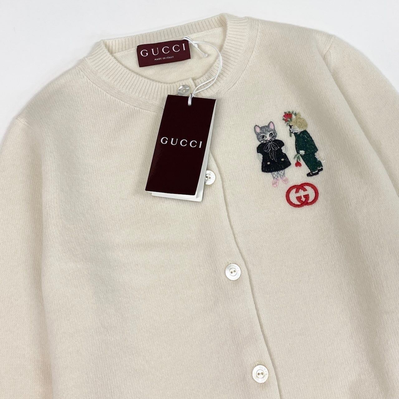 Gucci Kept Yuko Higuchi Collaboration Knit Cardigan Cat Embroidery S Ivory Wool — view 4