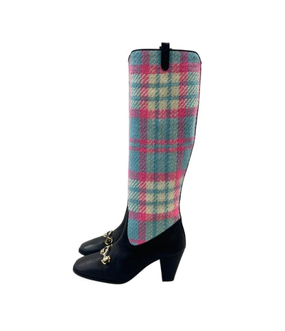 Gucci Long Boots Horsebit Plaid Side Zip — view 2