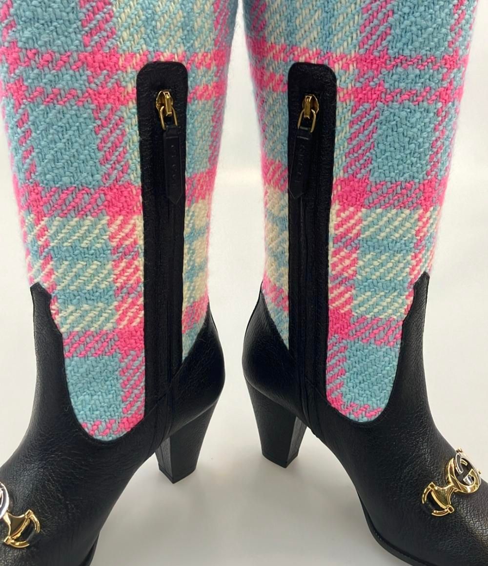 Gucci Long Boots Horsebit Plaid Side Zip — view 7