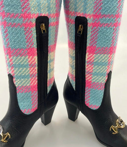 Gucci Long Boots Horsebit Plaid Side Zip — view 7