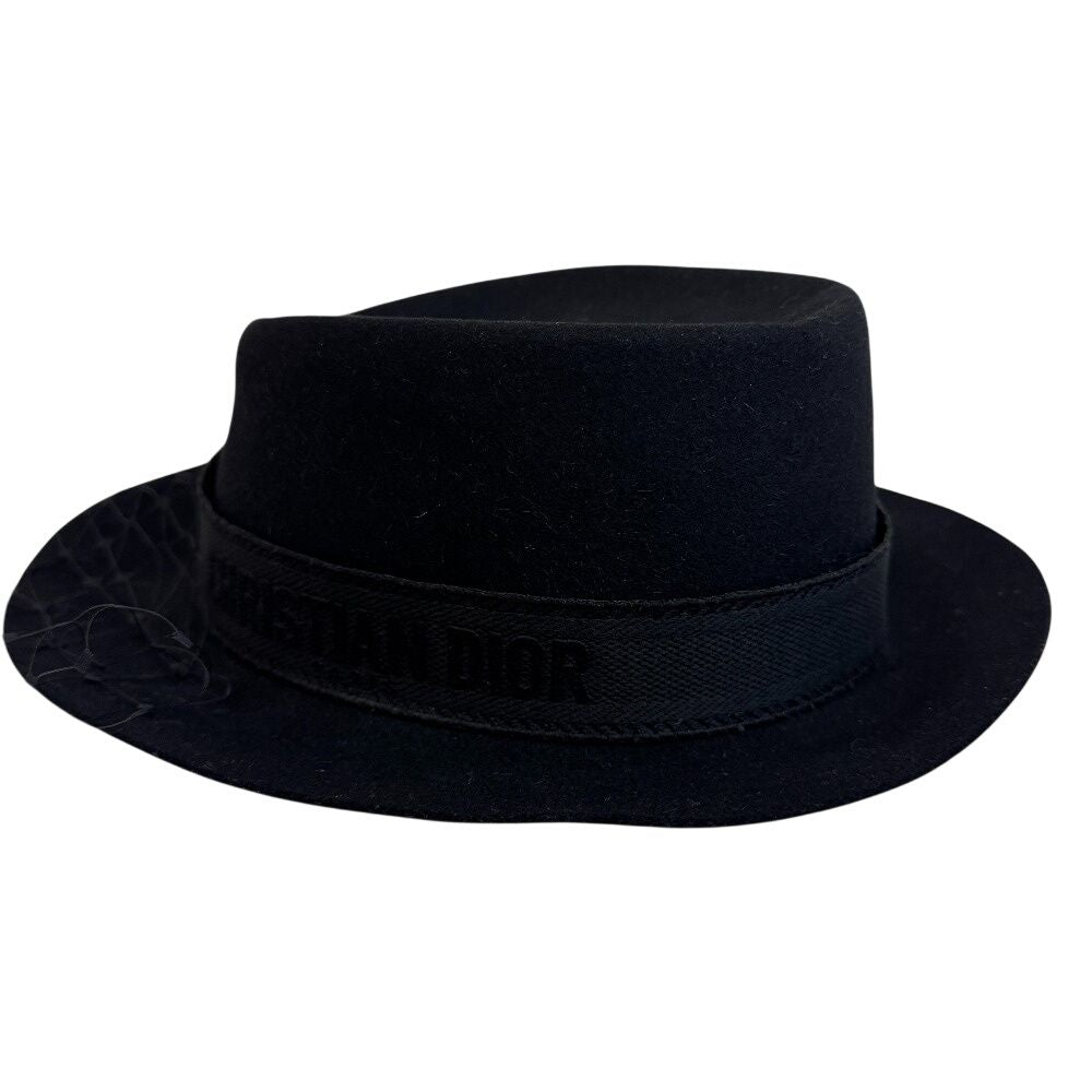 Dior Logo Leather Hat with Tulle Black — view 2