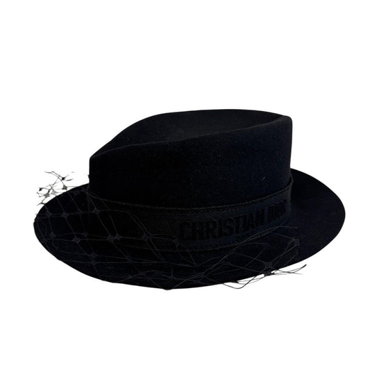 Dior Logo Leather Hat with Tulle Black