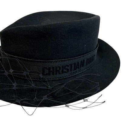 Dior Logo Leather Hat with Tulle Black — view 5