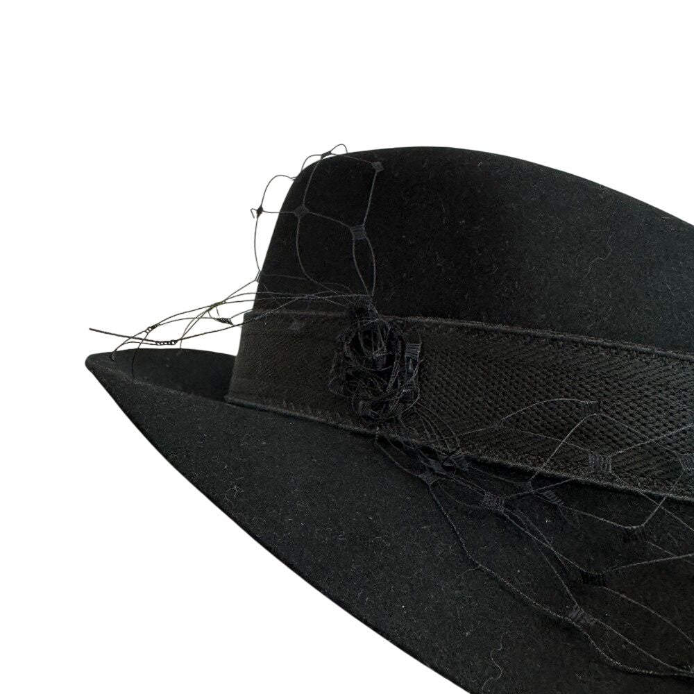 Dior Logo Leather Hat with Tulle Black — view 6