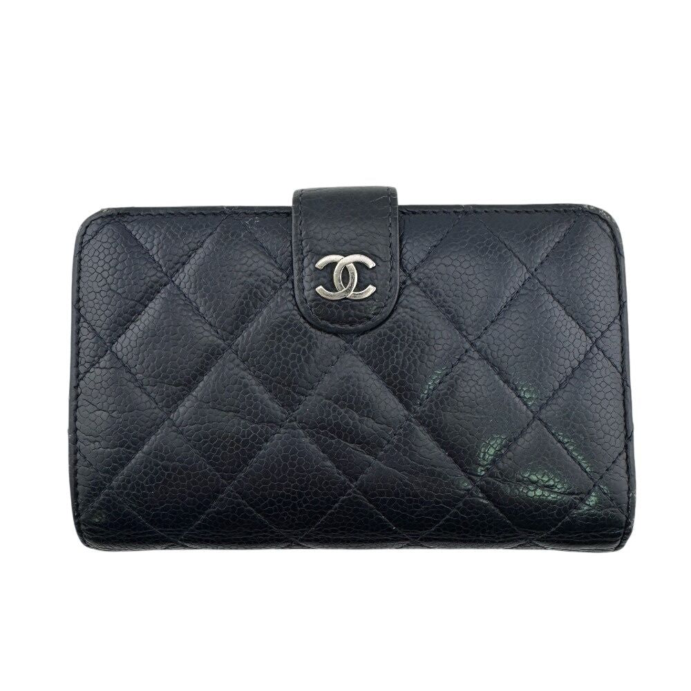Chanel Quilted Caviar Leather Bifold Wallet Navy