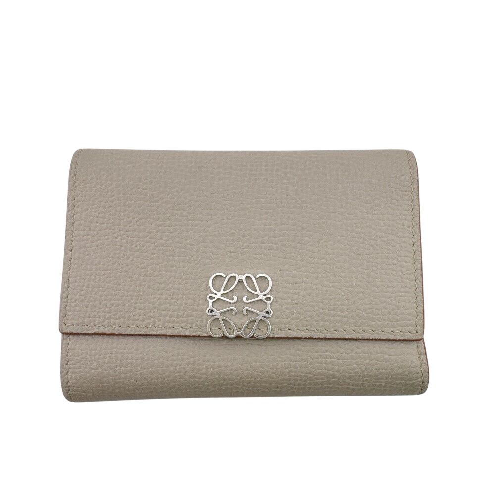 Loewe Compact Wallet Vertical Small Anagram Leather Trifold White