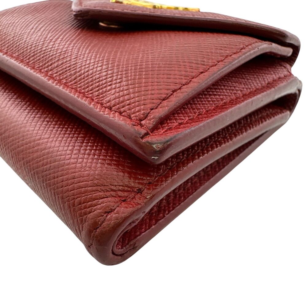 Prada Compact Wallet Saffiano Leather Trifold Red — view 4