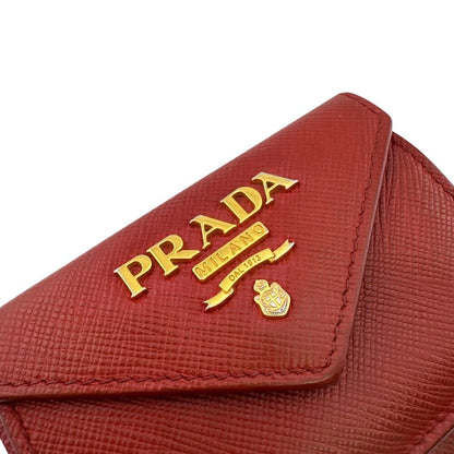 Prada Compact Wallet Saffiano Leather Trifold Red — view 7