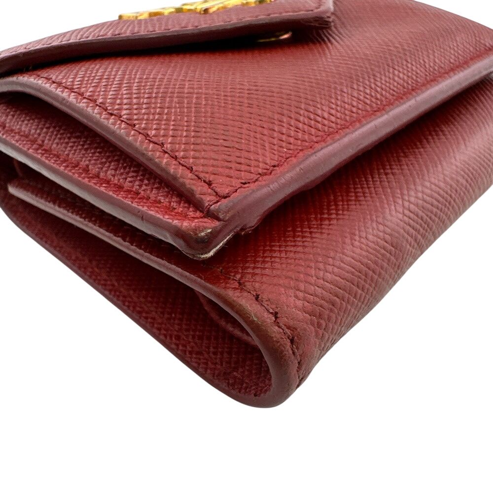 Prada Compact Wallet Saffiano Leather Trifold Red — view 3
