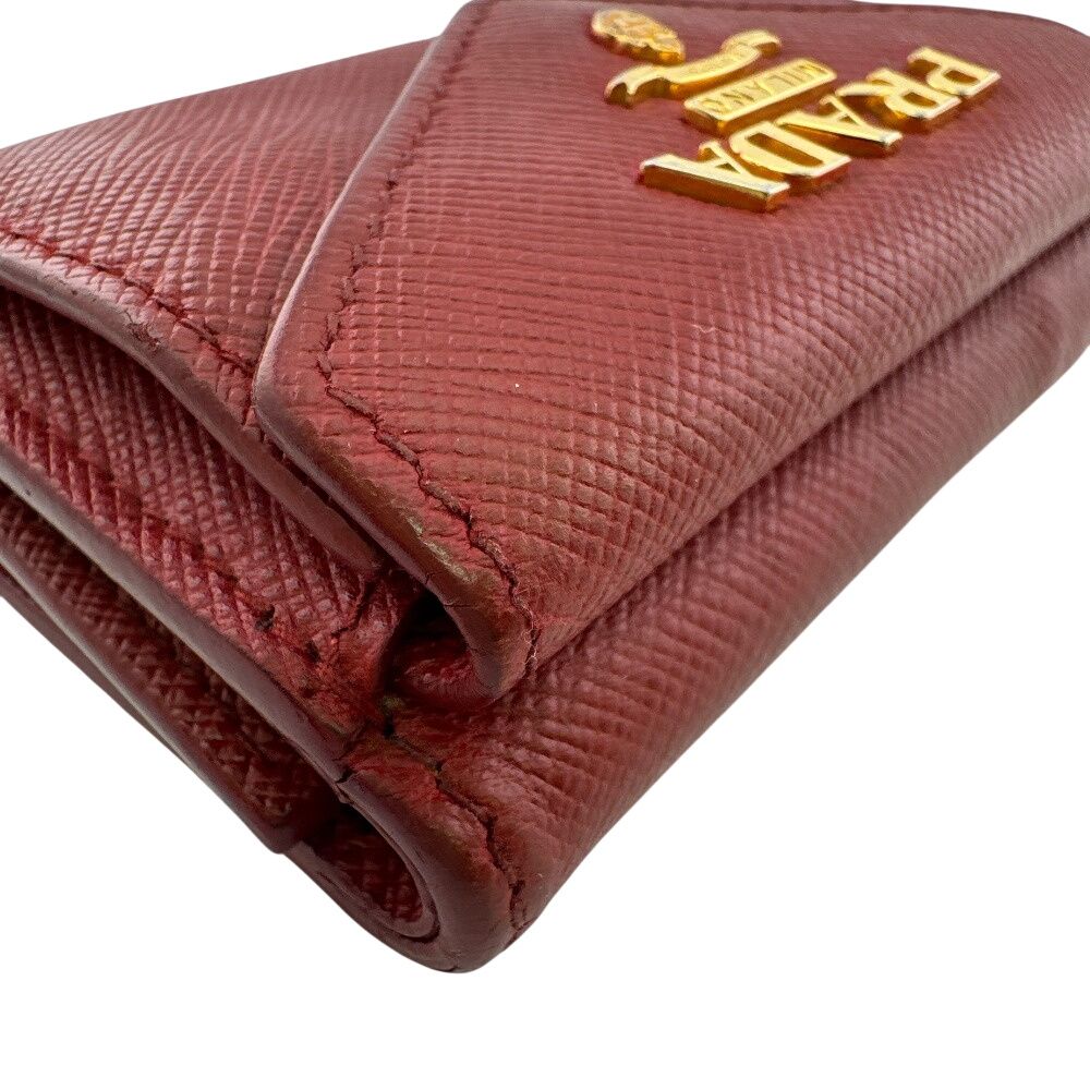 Prada Compact Wallet Saffiano Leather Trifold Red — view 5