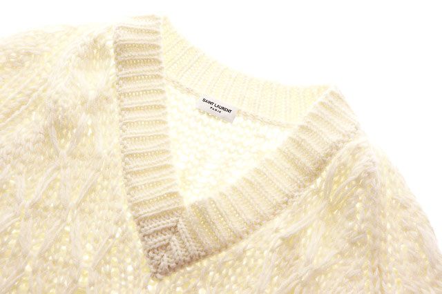 Saint Laurent Paris Mohair Alpaca Neck Knit Sweater White XS — view 3