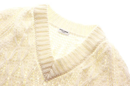 Saint Laurent Paris Mohair Alpaca Neck Knit Sweater White XS — view 3