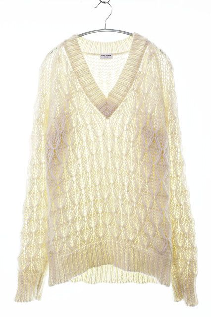 Saint Laurent Paris Mohair Alpaca Neck Knit Sweater White XS