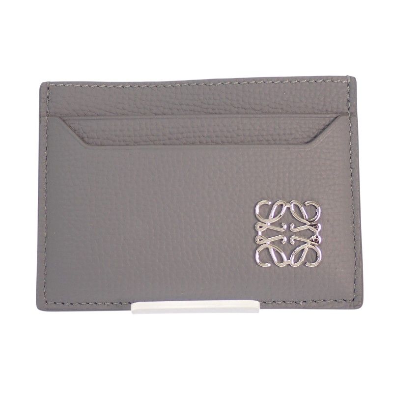 Loewe Anagram Plain Card Holder Case Calf Gray Silver