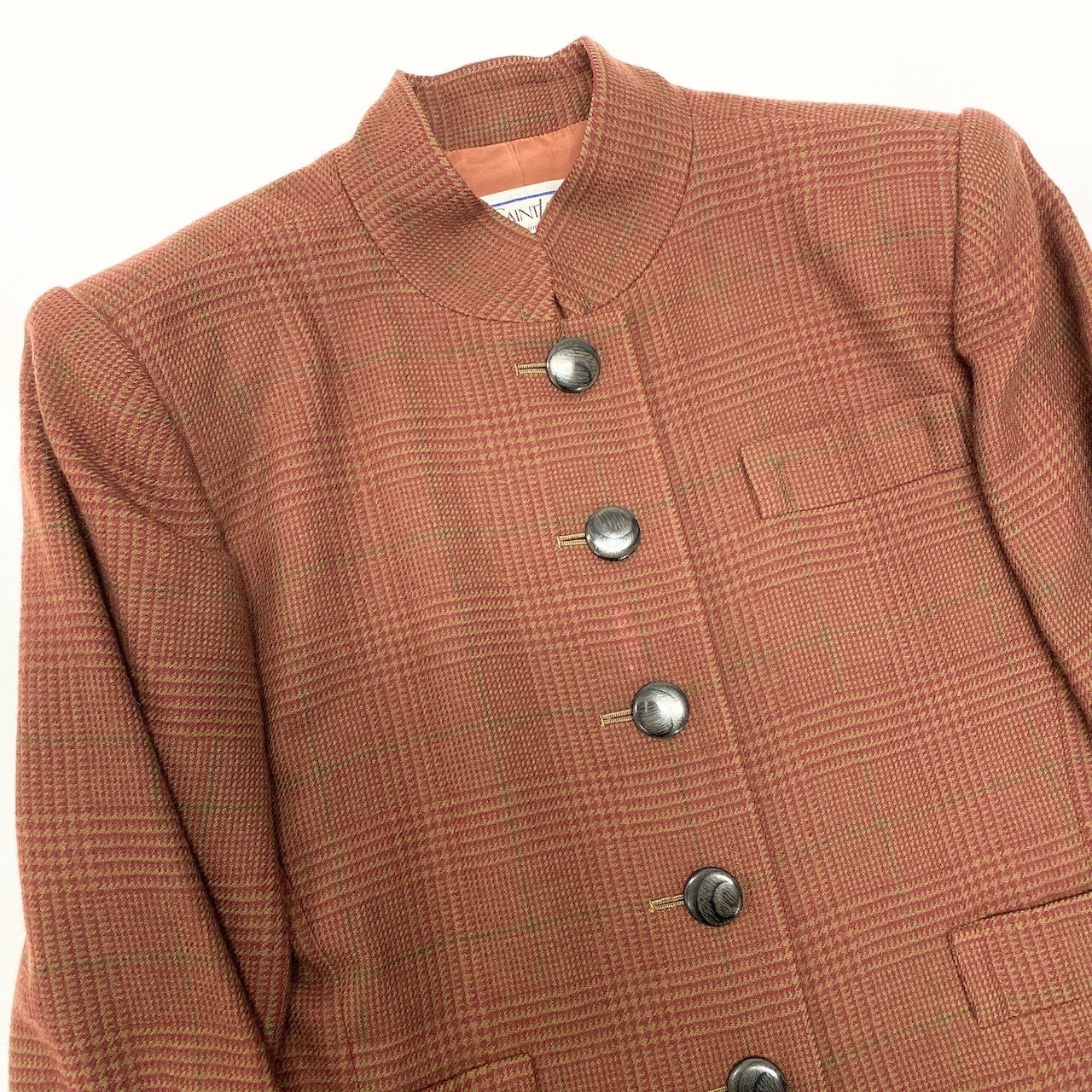 Saint Laurent Yves Set Skirt Suit Plaid Stand Collar Jacket Knee Length S Brown — view 7
