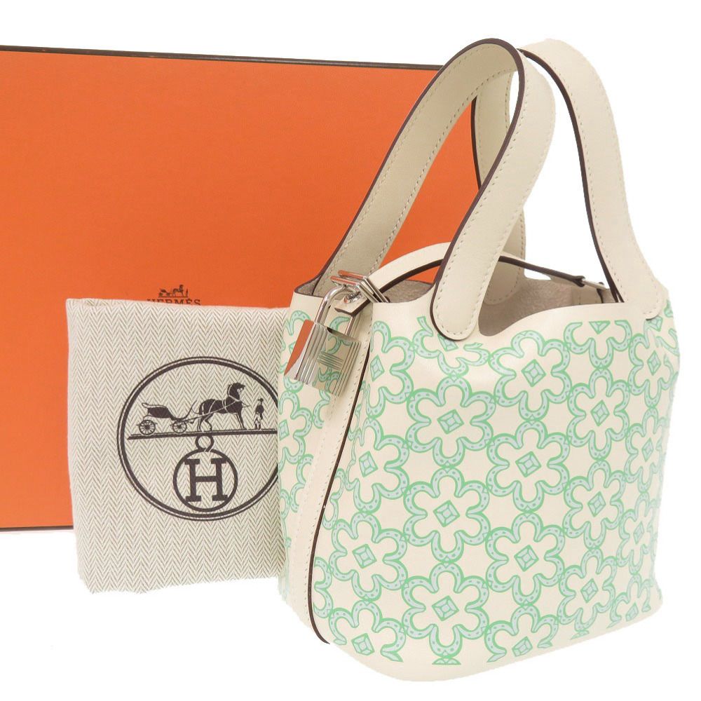 Hermes Picotin Lock Micro Lucky Daisy Voswift Nata Vert Silver Handbag — view 2